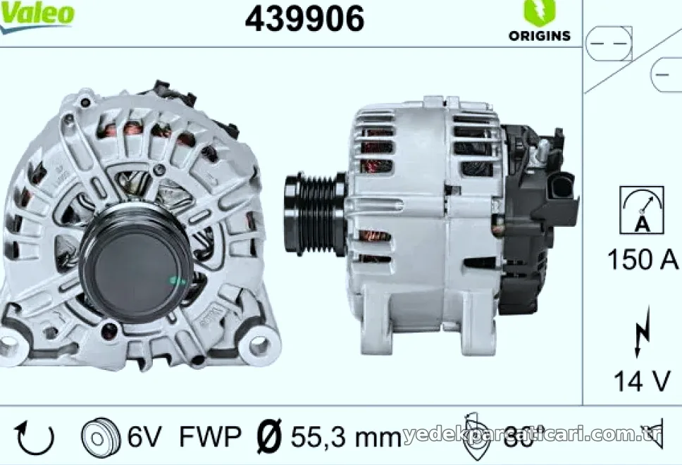 ALTERNATOR 12V 150A VALEO TIP CMAX 10> FIESTA VI 08>17 FOCUS III 11>17 KUGA II 14> MONDEO IV 07>14 CONNECT COURIER 1,4