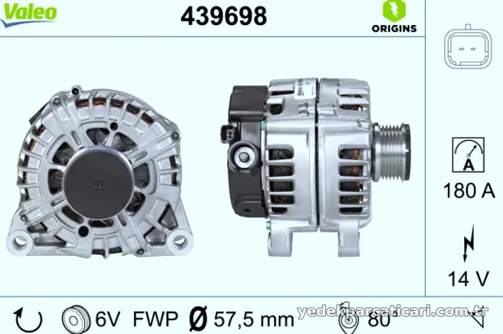 ALTERNATOR 12V 180A C4 C5 SCUDO P407 TEPEE (439620) - Valeo - VALEO 439698