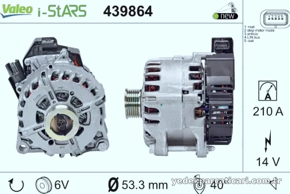 ALTERNATOR 12V 210A 3008-308 II-5008 I-II-508 II-EXPERT-C4 II-PICASSO-C5 III-C5 AIRCROSS-DS4-DS5-JUMPY 2.0HDI STOP&START