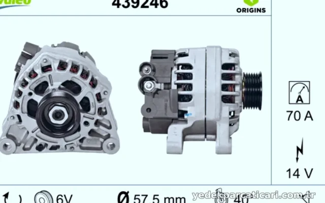 ALTERNATOR (12V 70A) PARTNER P206 P306 BERLINGOEXPERT JUMPY DW8 / DW8B BOXER II DUCATO II P406 P806 EVASION 2,0HDI (03 06) – VALEO 439246