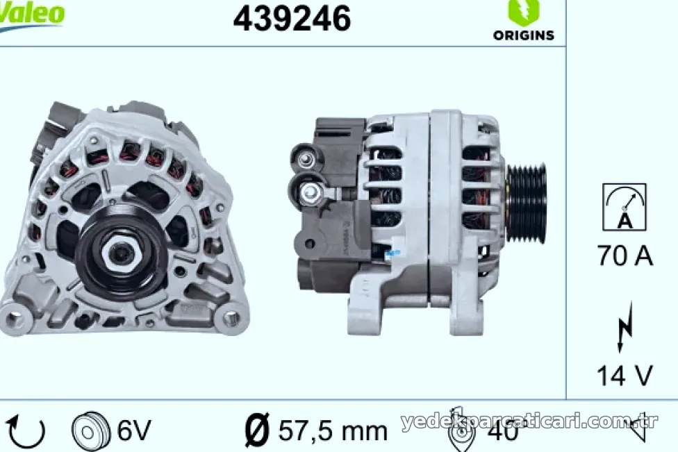 ALTERNATOR (12V 70A) PARTNER P206 P306 BERLINGOEXPERT JUMPY DW8 / DW8B BOXER II DUCATO II P406 P806 EVASION 2,0HDI (03 0
