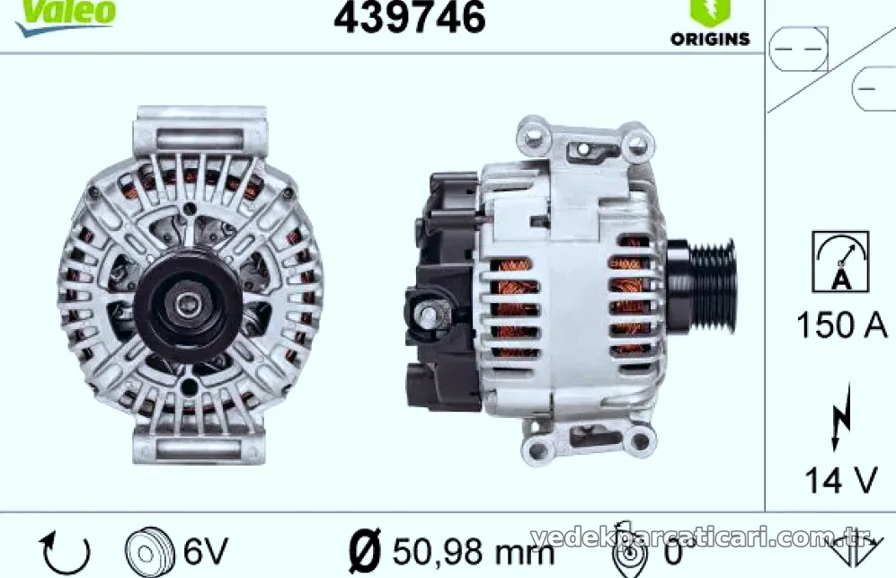 ALTERNATOR (14V 150A) W204 08>14 S204 08>14 C204 11> W212 09>16 C207 10>16 VITO W447 14> SPRINTER 907 910 18> - Valeo -