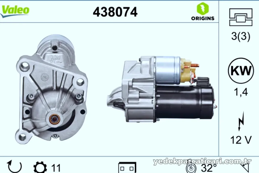 MARS MOTORU 12V 11 DIS 1,4KW RENAULT KANGO CLIO II 1,9 96> - Valeo - VALEO 438074