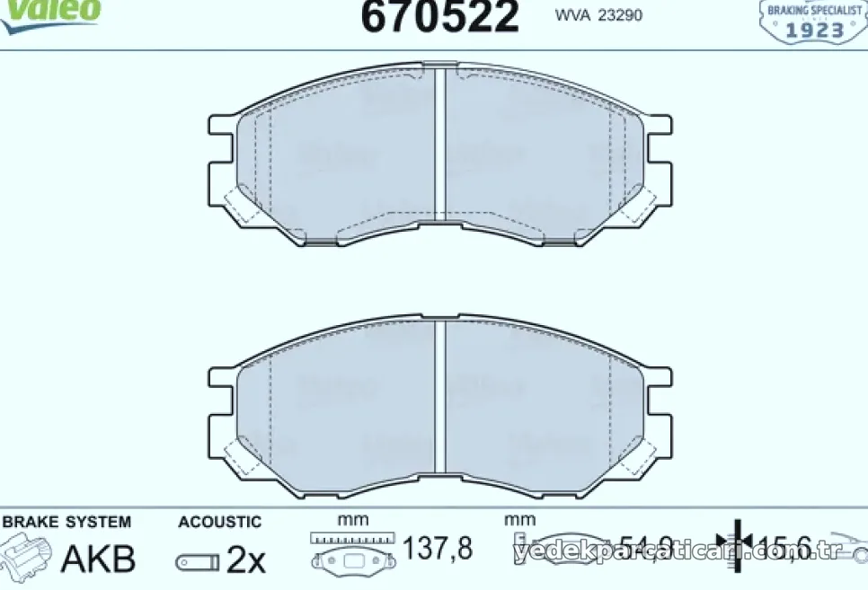 ON FREN BALATASI L200 2,0I 2,4I 2,5D 2,5D 4WD L300 2,0I 2,5D - Valeo - VALEO 670522