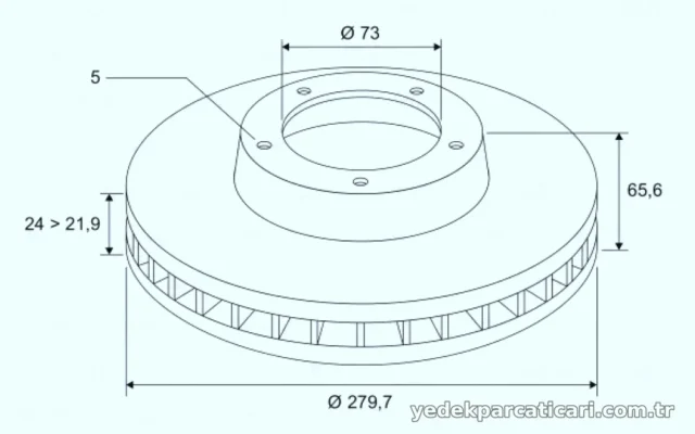 ON FREN DISK AYNASI BOXER JUMPER DUCATO TUM MODELLER (97 13) 1000 1400KG 14Q (15 JANT) HAVA SOGUTMALI (CAP:280 KALINLIK: 16)
