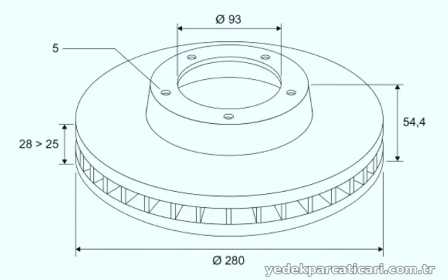 Valeo ON FREN DISK AYNASI TRANSIT V347 06>14 O,CEKER HAVA SOGUTMALI OLCU: (280 * 28)