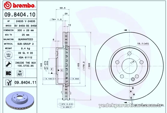 BREMBO 09840411 Fren Disk Ayna
