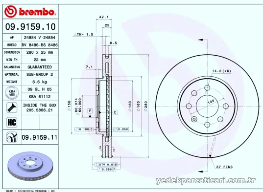 BREMBO 09915910 Fren Disk Ayna