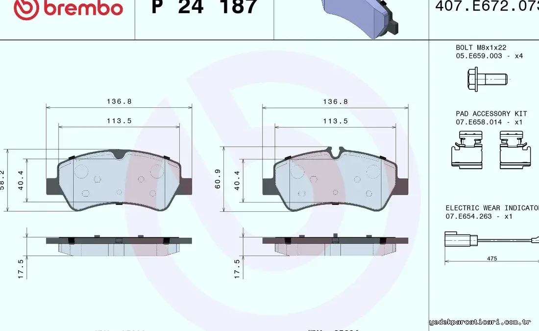 BREMBO P24187 Fren Disk Balata - BREMBO - P24187