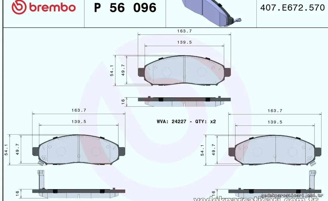 BREMBO P56096 Fren Disk Balata - BREMBO - P56096