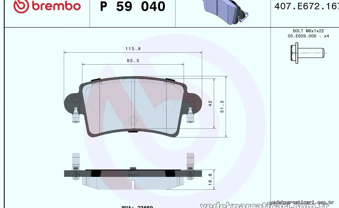 BREMBO P59040 Fren Disk Balata - BREMBO - P59040