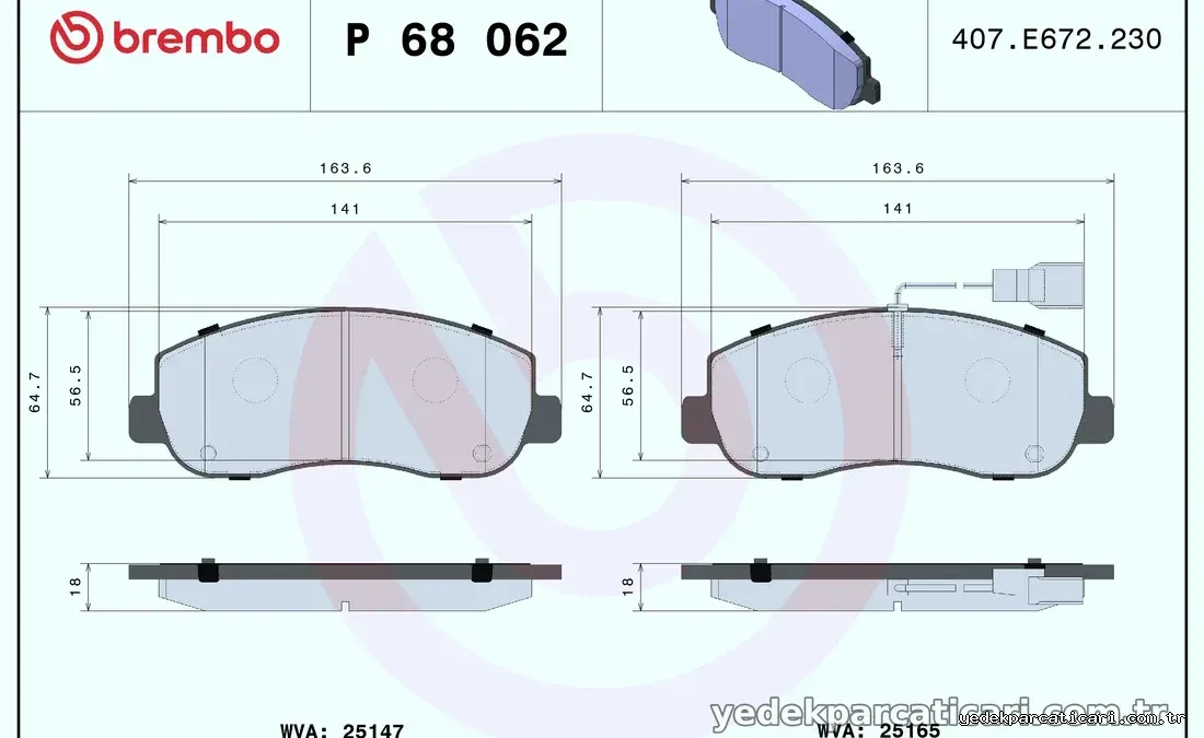 BREMBO P68062 Fren Disk Balata - BREMBO - P68062