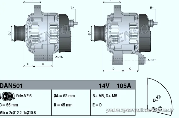 DENSO DAN501 Alternatör - DENSO - DAN501