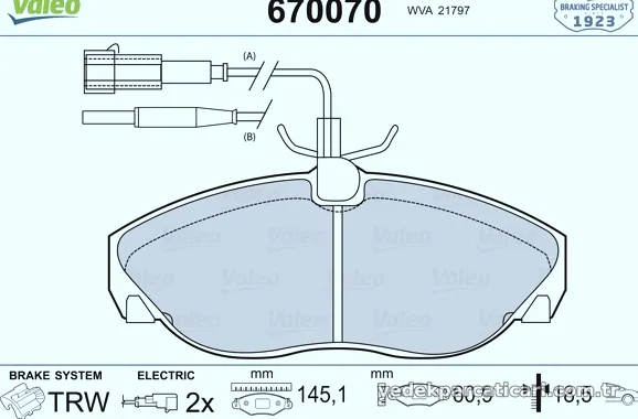 VALEO 670070 Fren Disk Balata - VALEO - 670070